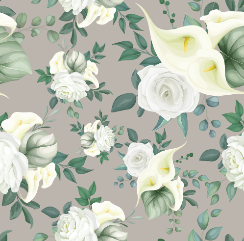 小清新白色百合花和玫瑰花纹矢量素材