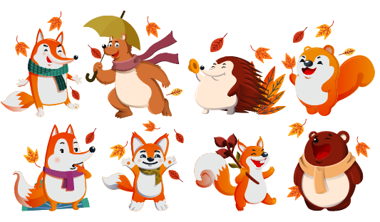卡通可爱动物秋季矢量素材