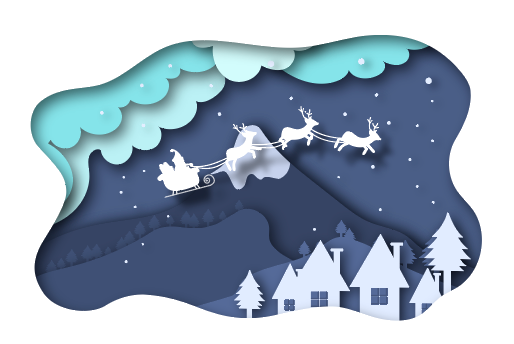 卡通雪夜圣诞雪橇风景矢量素材
