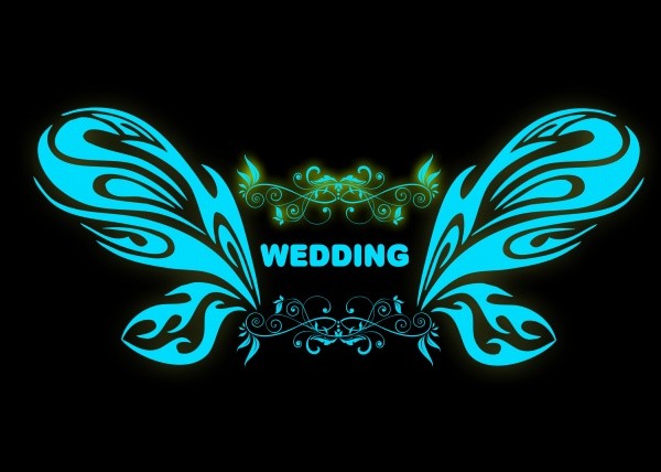 蓝色荧光蝴蝶翅膀创意婚礼LOGO设计