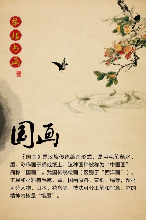 琴棋书画国画文化宣传展板设计