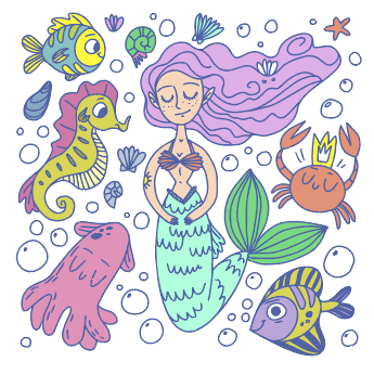 卡通可爱美人鱼海洋动物矢量素材