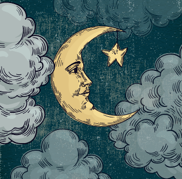 彩绘卡通表情月亮星星矢量素材