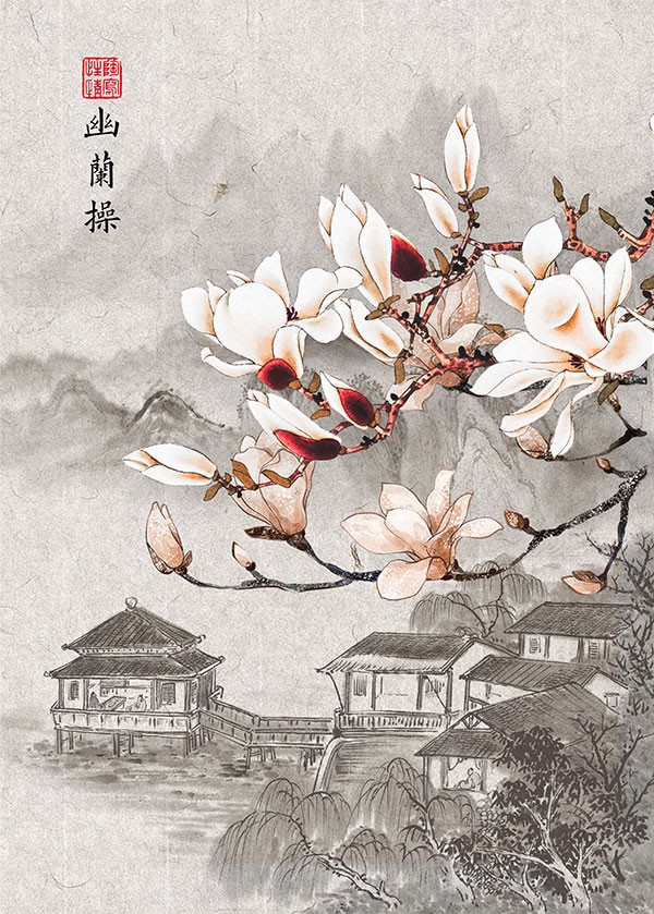 中国画幽兰操水墨装饰画素材