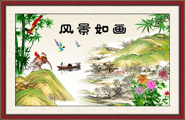 中国风风景如画山水装饰画素材