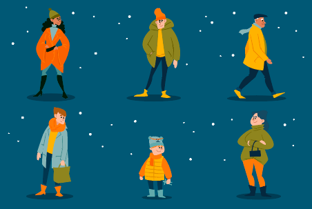 卡通创意冬季人物服饰矢量素材