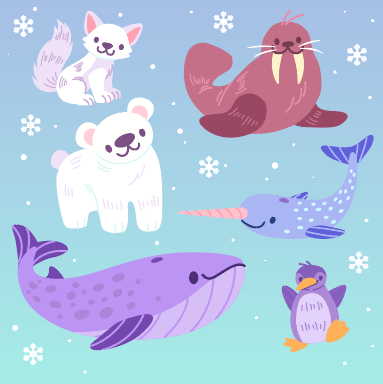 可爱南北极卡通动物矢量素材