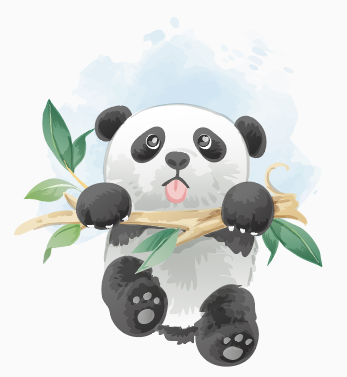 攀爬树枝的卡通熊猫矢量素材