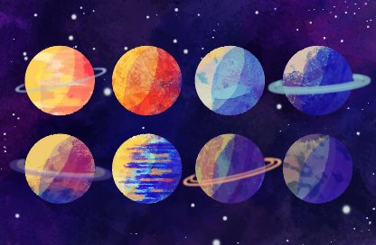 彩色卡通太阳系八大行星矢量素材