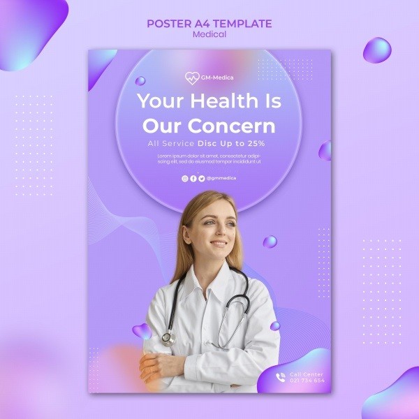 紫色炫彩医院医疗宣传海报设计