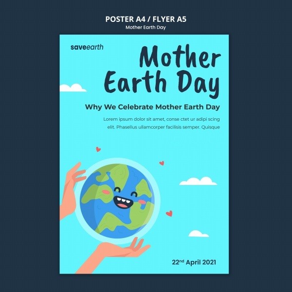 地球母亲日卡通环保公益海报设计