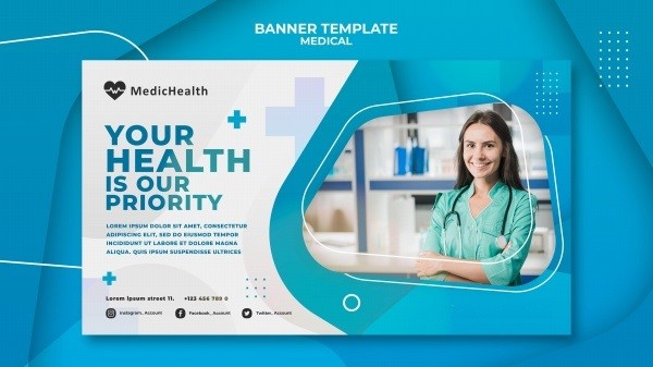 创意蓝色医疗保健横幅宣传海报设计