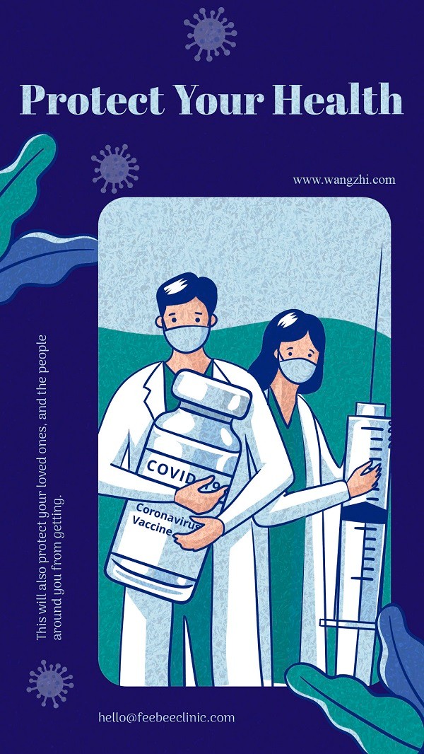蓝色疫苗接种宣传卡通插画医疗海报设计