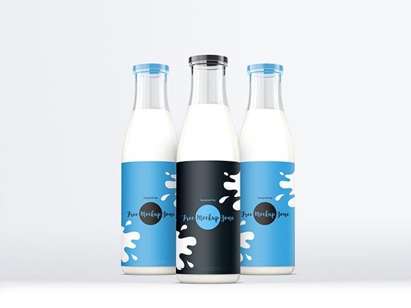 简约风玻璃瓶牛奶包装设计