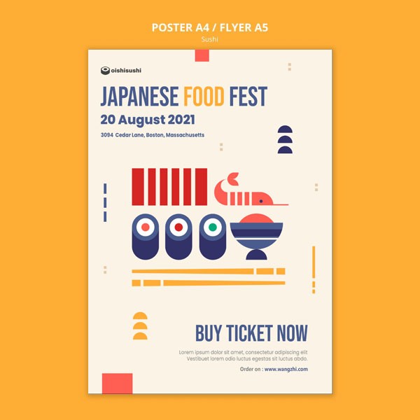 抽象手绘插画寿司餐饮海报设计