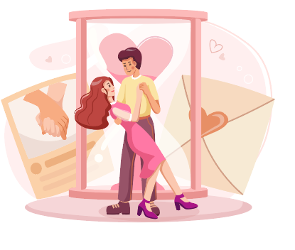 粉色手绘情侣跳舞插画图片