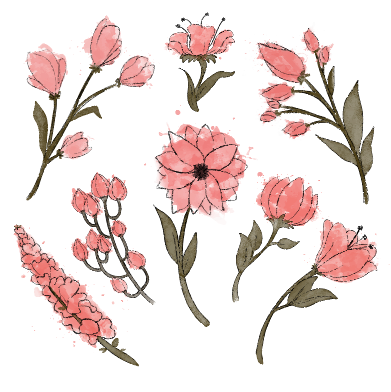 简约手绘粉色花卉小清新矢量素材