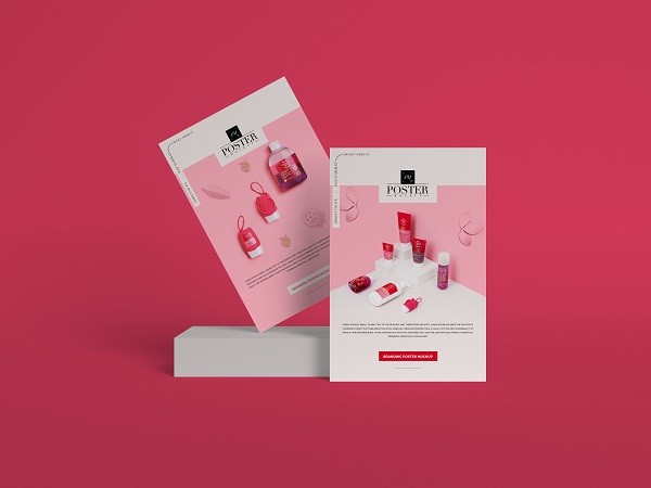粉色品牌海报样机设计