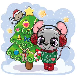 卡通可爱圣诞树老鼠矢量素材