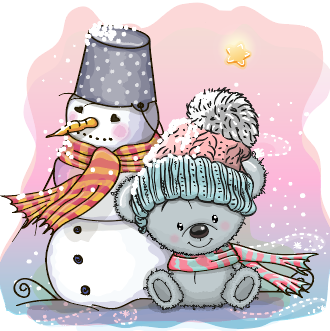 卡通可爱冬季雪人熊矢量素材