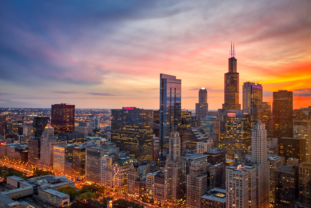 唯美日落芝加哥城市风景图片