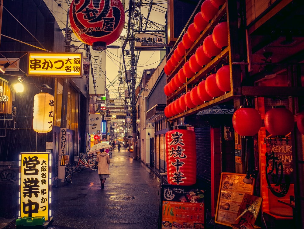日本街道红色灯笼图片素材高清