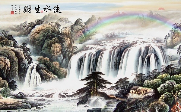 复古中国风财生水流装饰画设计