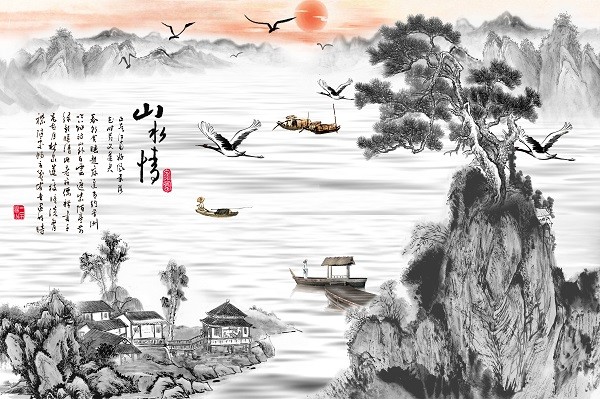 复古中国风山水花鸟装饰画设计