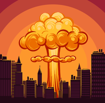 创意城市上空爆炸蘑菇云矢量素材