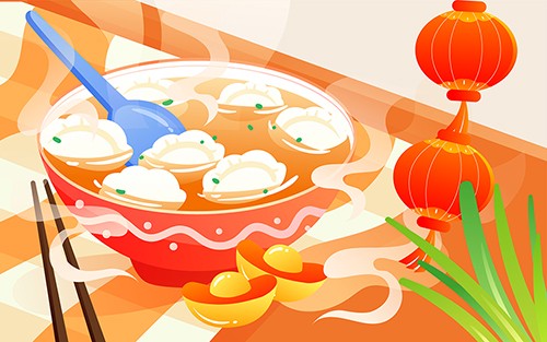 手绘水饺美食新年壁纸