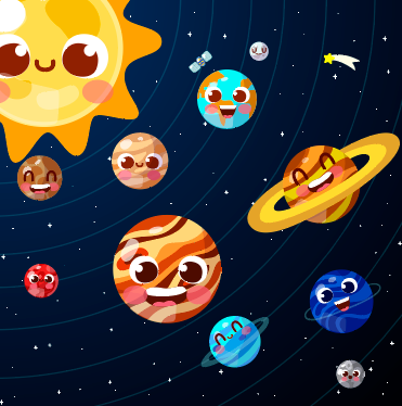 卡通可爱太阳系八大行星矢量素材