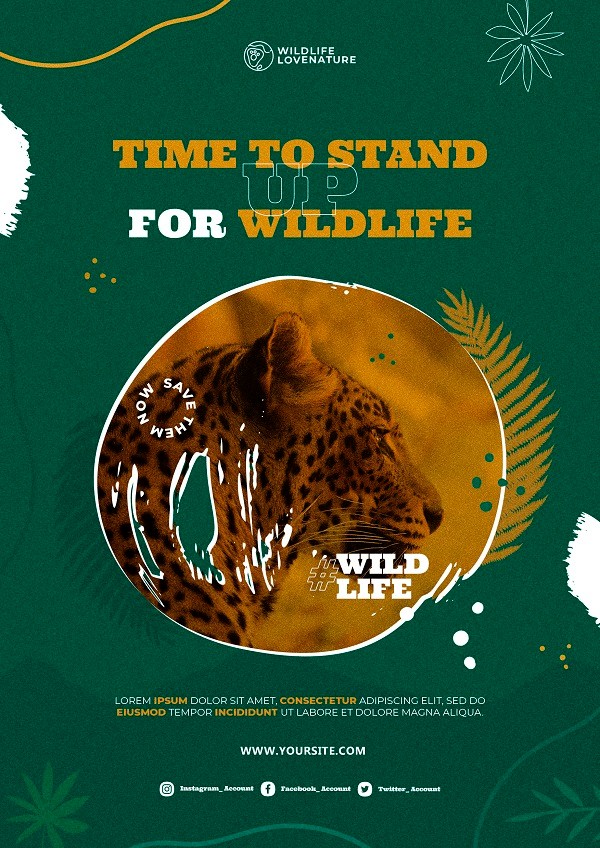 深绿色创意野生动物宣传海报设计