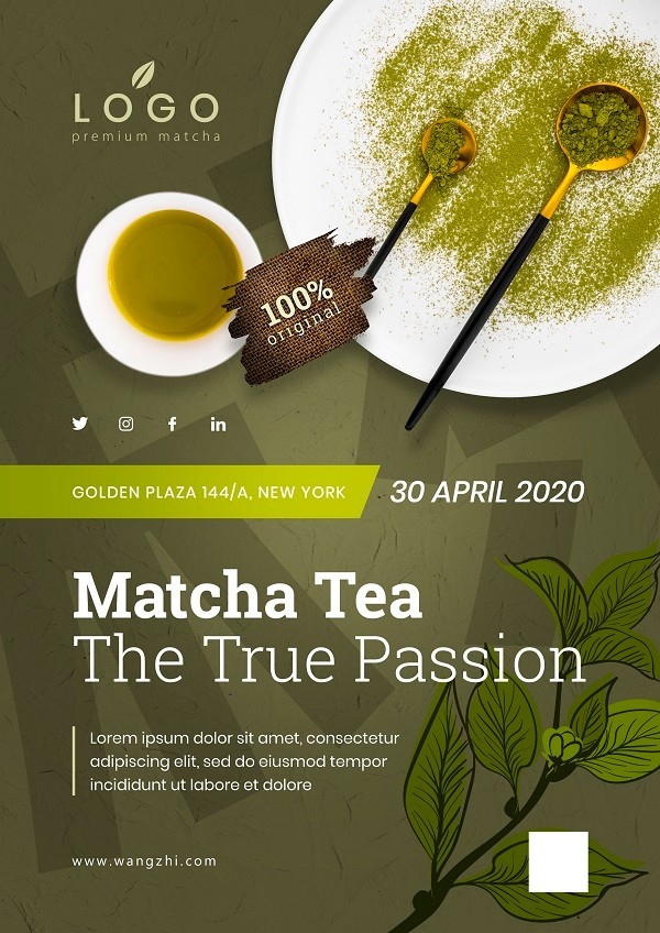 绿色商务风抹茶粉宣传海报设计