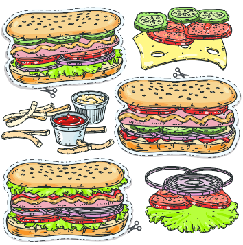 卡通彩绘美味快餐贴纸矢量素材