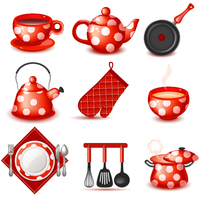 创意可爱红色厨房用品矢量素材