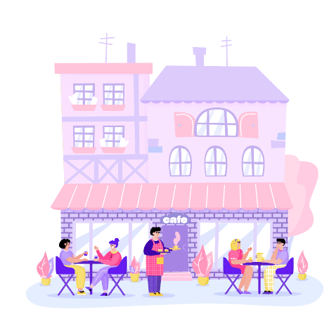 紫色卡通少女心咖啡店插画图片