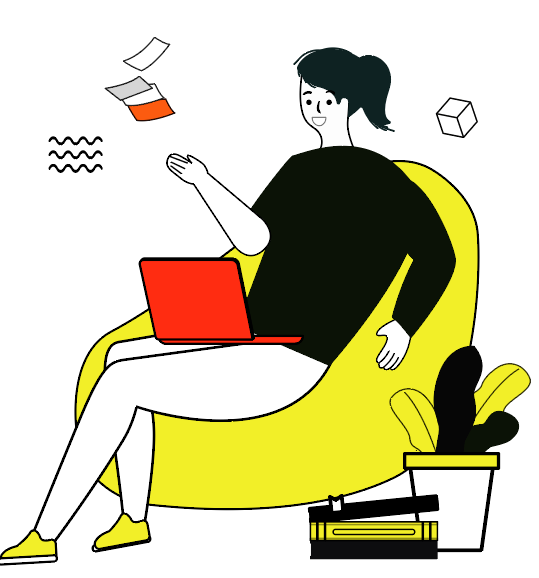 扁平风黄色卡通女人坐沙发办公插画图片