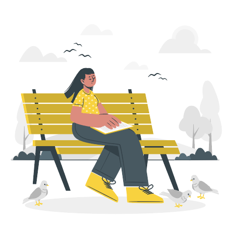 黄色卡通宁静坐着的女孩插画图片