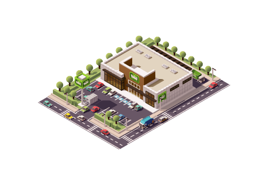 绿色卡通3D汽车购物商场插画图片