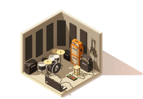棕色卡通手绘3D架子鼓音乐插画图片