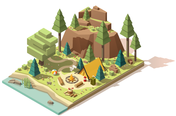 清新绿色卡通创意3D露营旅行插画图片
