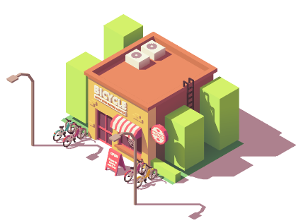 橙色卡通等距风自行车餐厅插画图片