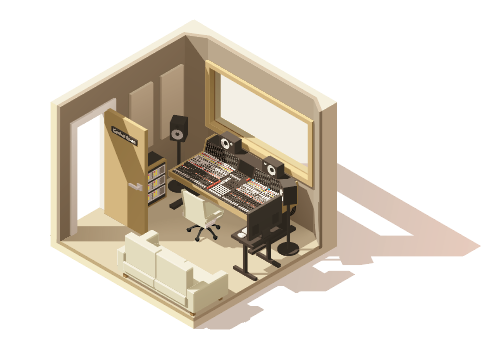 棕色卡通沙发3D录音室插画图片