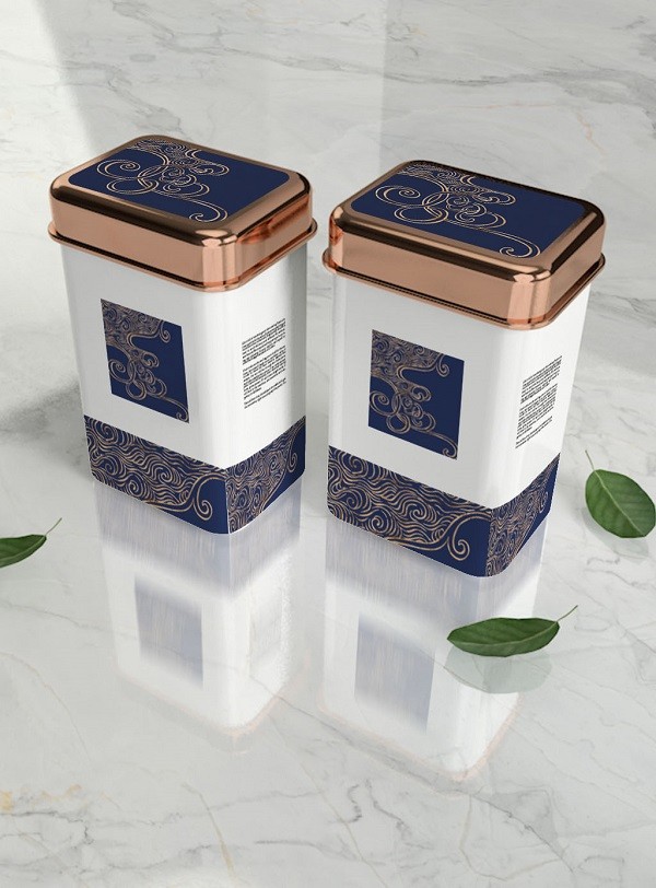 蓝色精美金属茶叶罐包装设计