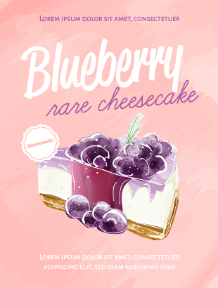 小清新唯美蓝莓奶酪蛋糕甜品矢量素材