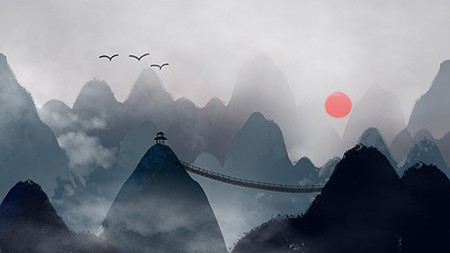 中国风手绘水墨风景插画