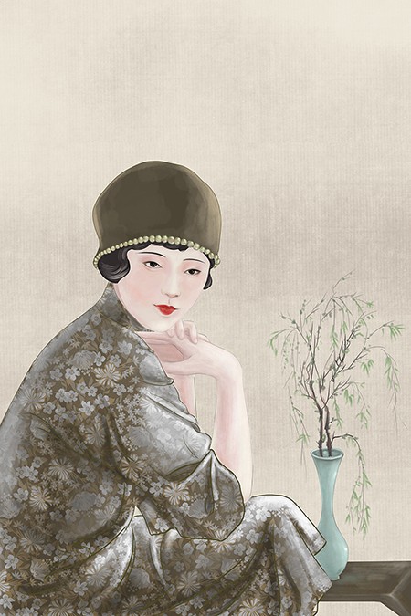 复古风旧上海民国旗袍美女插画
