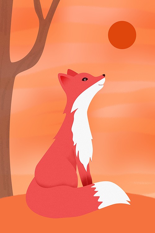 卡通国家野生保护动物红狐手绘插画