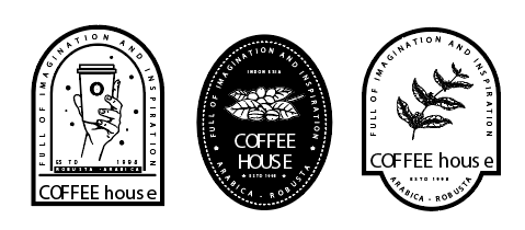 手绘黑色植物咖啡店logo设计矢量素材