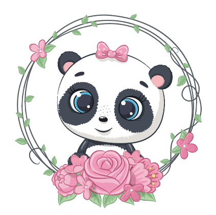 手绘花卉熊猫卡通矢量素材
